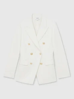 Reiss White Lily Double-Breasted Twill Suit Blazer With Wool