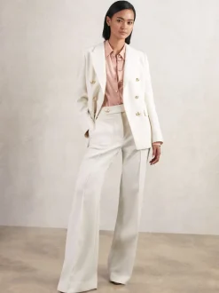 Reiss White Lily Double-Breasted Twill Suit Blazer With Wool