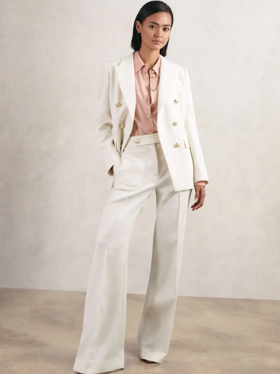 Reiss White Lily Double-Breasted Twill Suit Blazer With Wool