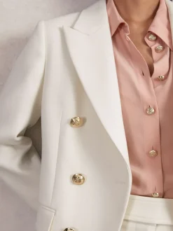 Reiss White Lily Double-Breasted Twill Suit Blazer With Wool