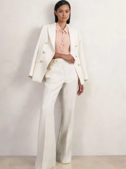 Reiss White Lily Double-Breasted Twill Suit Blazer With Wool