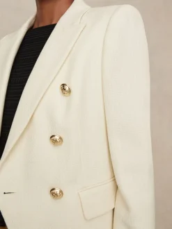 Reiss White Tally Petite Tailored Fit Textured Double Breasted Blazer