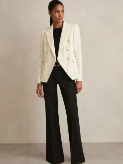Reiss White Tally Tailored Fit Textured Double Breasted Blazer