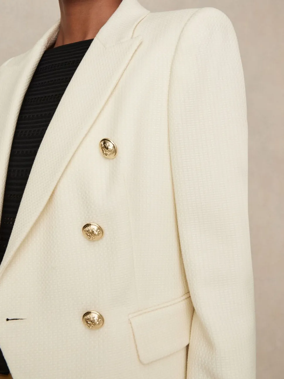 Reiss White Tally Tailored Fit Textured Double Breasted Blazer