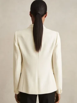 Reiss White Tally Tailored Fit Textured Double Breasted Blazer