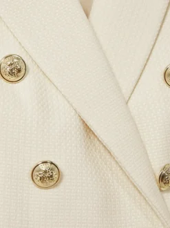 Reiss White Tally Tailored Fit Textured Double Breasted Blazer