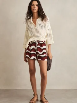 Reiss White Wave-Print Drawstring Shorts