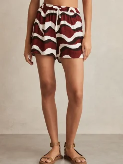 Reiss White Wave-Print Drawstring Shorts