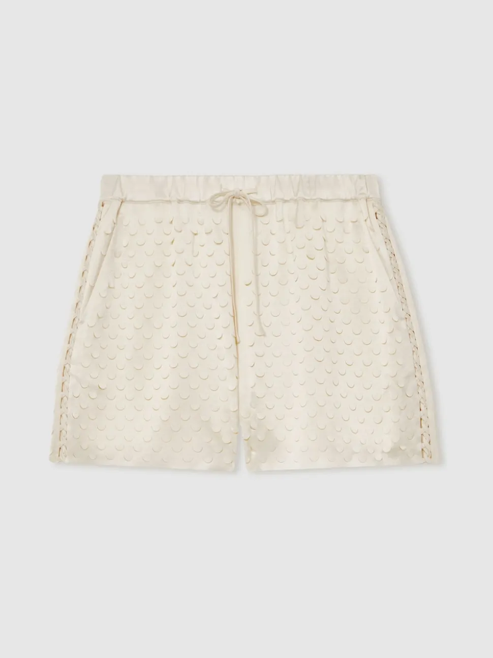 Reiss White Winnie Laser Cut Drawstring Shorts