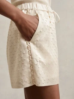 Reiss White Winnie Laser Cut Drawstring Shorts
