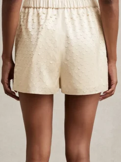 Reiss White Winnie Laser Cut Drawstring Shorts