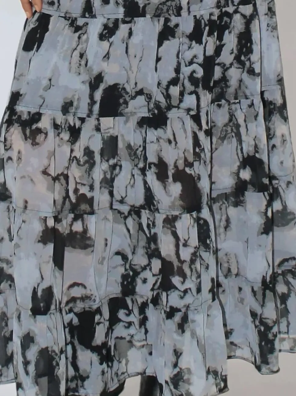 Religion Black Citrine Tiered Maxi Skirt In Dark Abstract Print