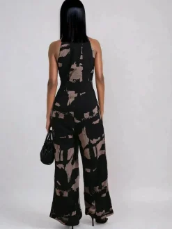 Religion Black Crew Wide Leg Jumpsuit in Abstract Façade Print