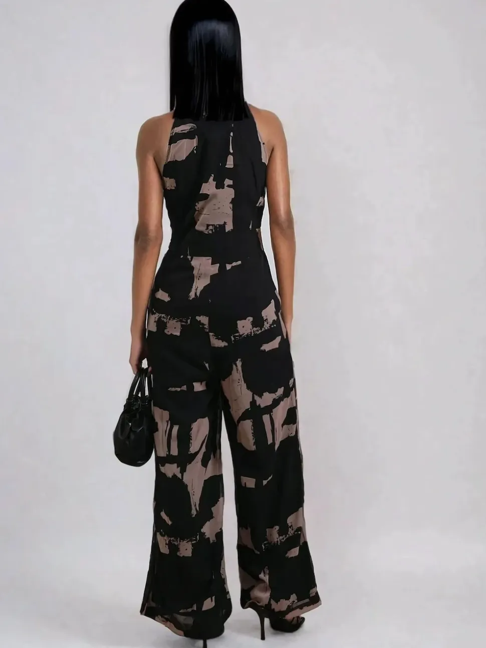Religion Black Crew Wide Leg Jumpsuit in Abstract Façade Print