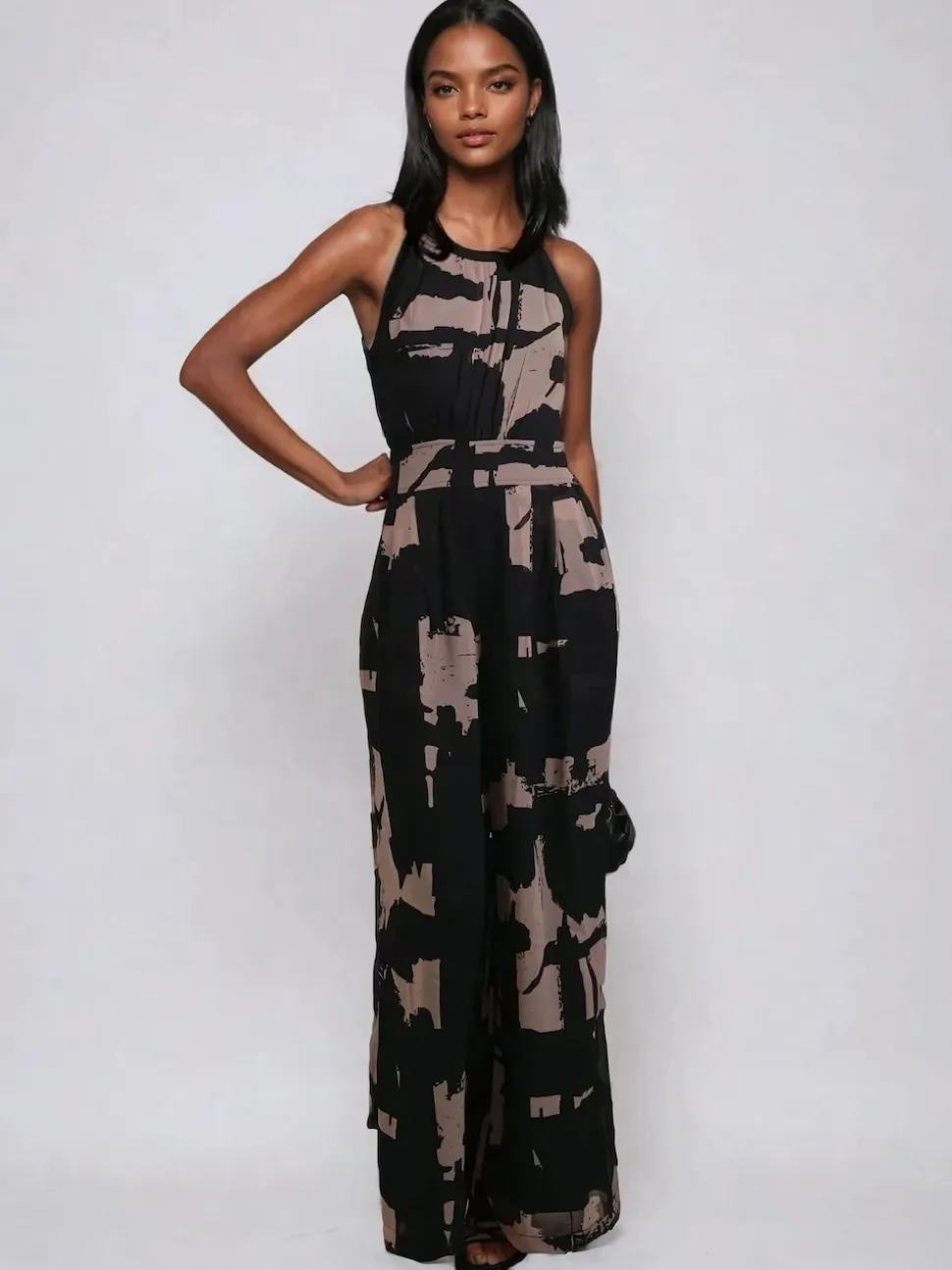 Religion Black Crew Wide Leg Jumpsuit in Abstract Façade Print
