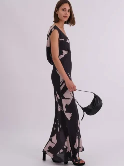 Religion Black Dawn Maxi Column Dress With Draped Back Detail In Hand-Painted Print