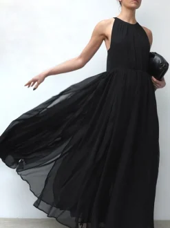 Religion Black Dusk Halter Neck Maxi Dress With Full Skirt