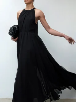 Religion Black Dusk Halter Neck Maxi Dress With Full Skirt