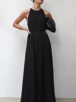 Religion Black Dusk Halter Neck Maxi Dress With Full Skirt