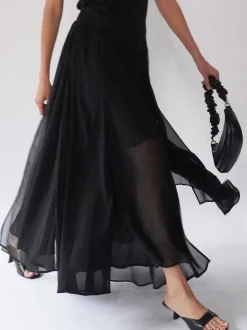 Religion Black Eligion Floaty Sheer Multi Layered Olsen Maxi Skirt
