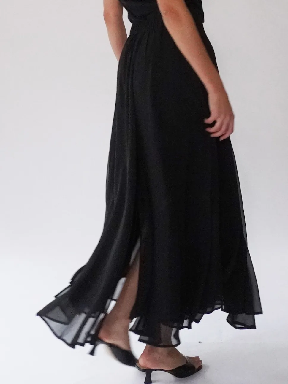Religion Black Eligion Floaty Sheer Multi Layered Olsen Maxi Skirt