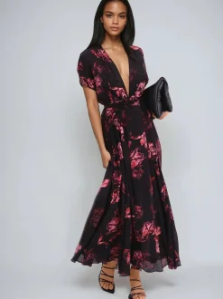 Religion Black Fade Maxi 2 Way Wrap Dress In Dark Floral