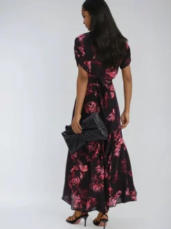 Religion Black Fade Maxi 2 Way Wrap Dress In Dark Floral