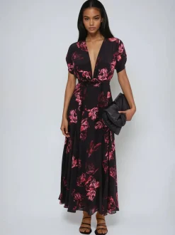 Religion Black Fade Maxi 2 Way Wrap Dress In Dark Floral