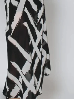 Religion Black Lily Column Bias Cut Maxi Dress In Abstract Monochrome Stripe Print