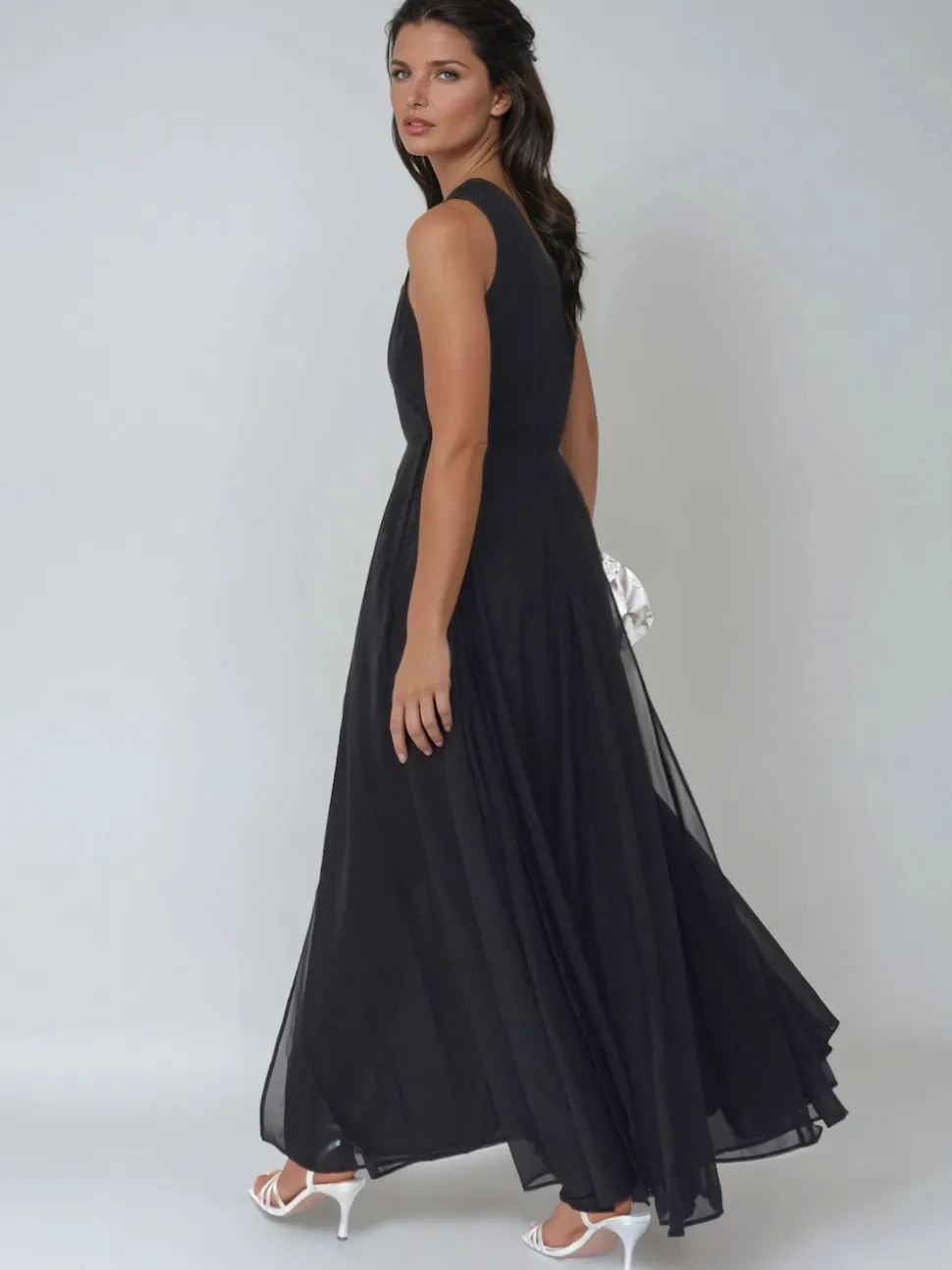 Religion Black Sheer One Shoulder Maxi Dress With Full Skirt