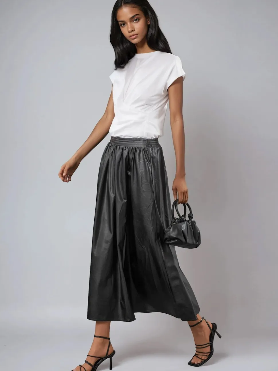 Religion Black Sophie Full Maxi Skirt In Faux Leather With Pockets