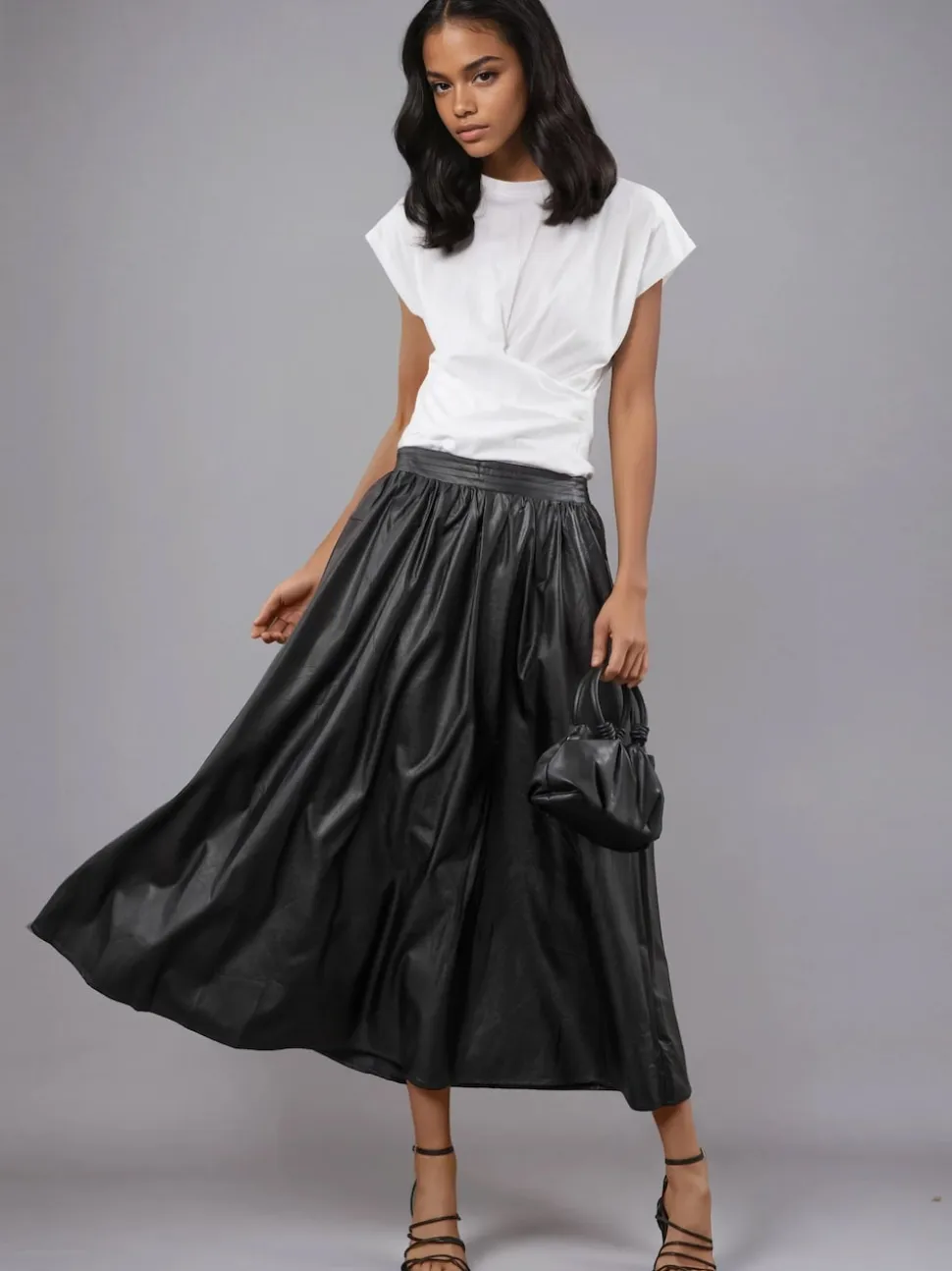 Religion Black Sophie Full Maxi Skirt In Faux Leather With Pockets