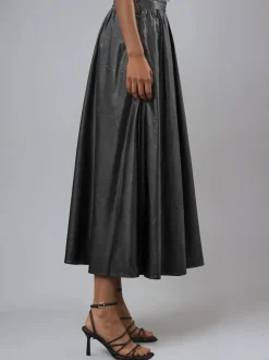 Religion Black Sophie Full Maxi Skirt In Faux Leather With Pockets