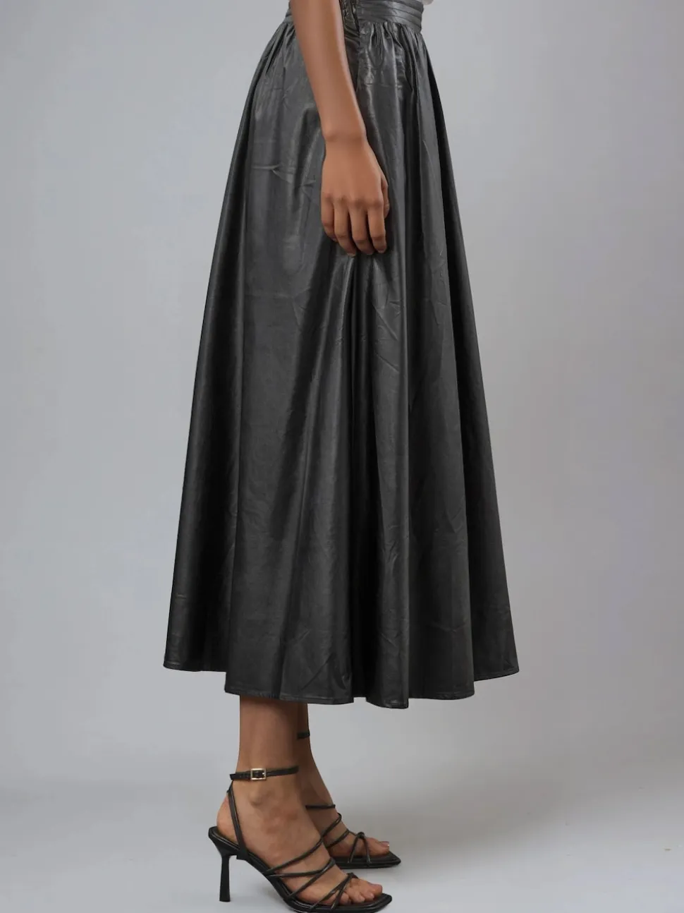 Religion Black Sophie Full Maxi Skirt In Faux Leather With Pockets