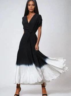 Religion Black Tie Dye Delight Wrap Dress With Full Skirt