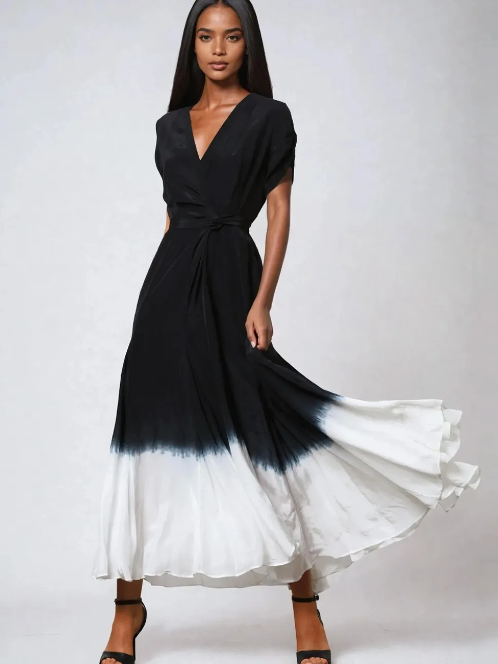 Religion Black Tie Dye Delight Wrap Dress With Full Skirt