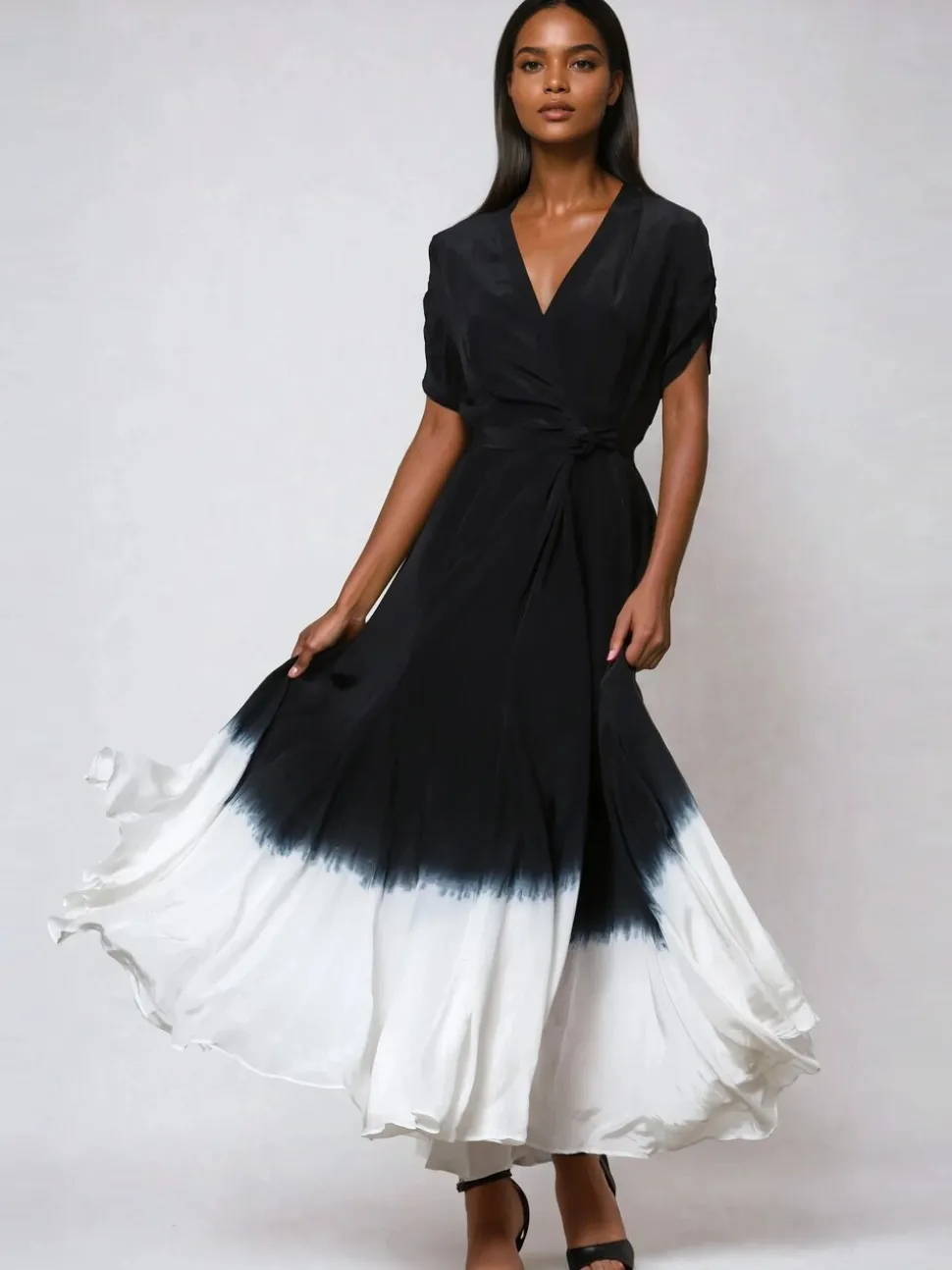 Religion Black Tie Dye Delight Wrap Dress With Full Skirt