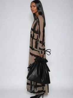 Religion Brown Loose Zoe Maxi Dress In Bold Selvage Black Stripe On Caramel