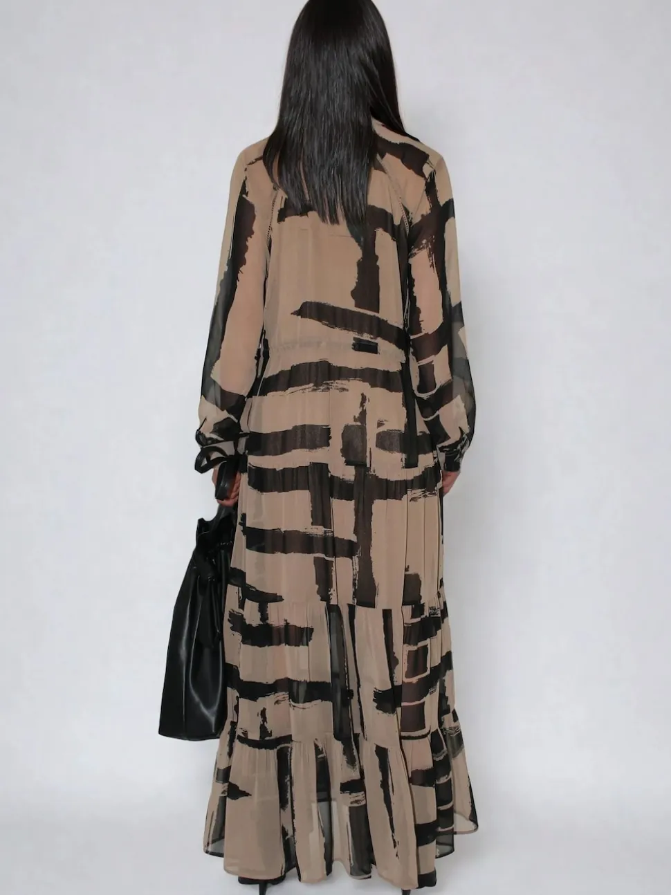 Religion Brown Loose Zoe Maxi Dress In Bold Selvage Black Stripe On Caramel