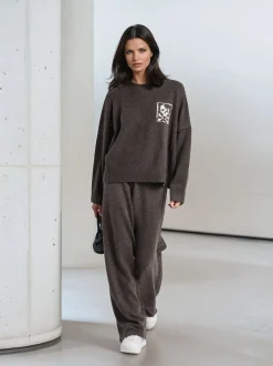 Religion Brown Luscious Knitted Quiet Luxury Joggers with Skull & Crossbone Jacquard