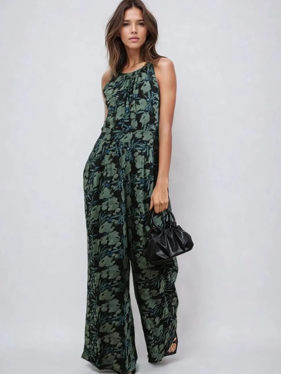 Religion Green Crew Wide Leg Jumpsuit in Abstract Façade Print