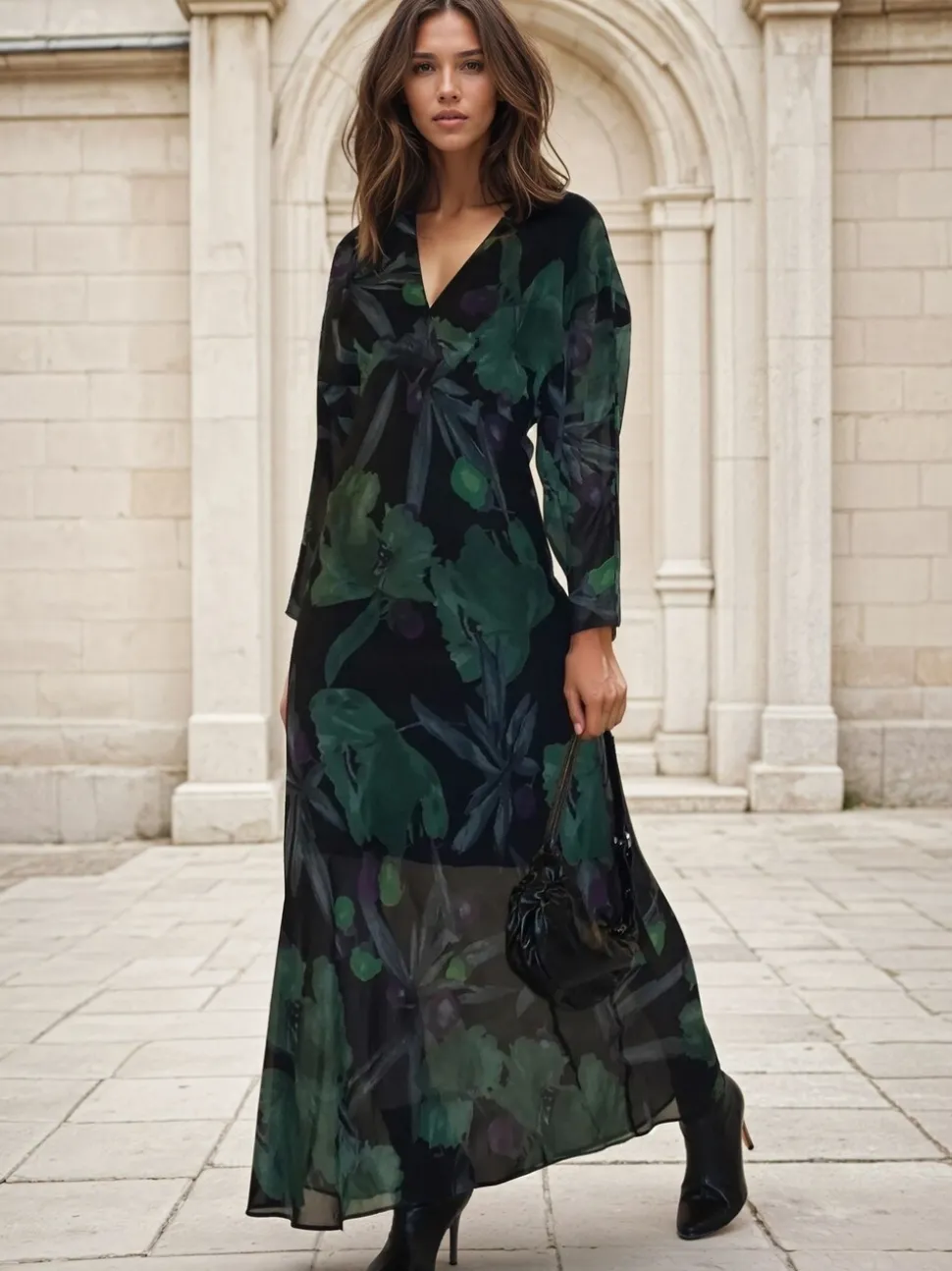 Religion Green Lily Column Bias Cut Maxi Dress In Floral Print