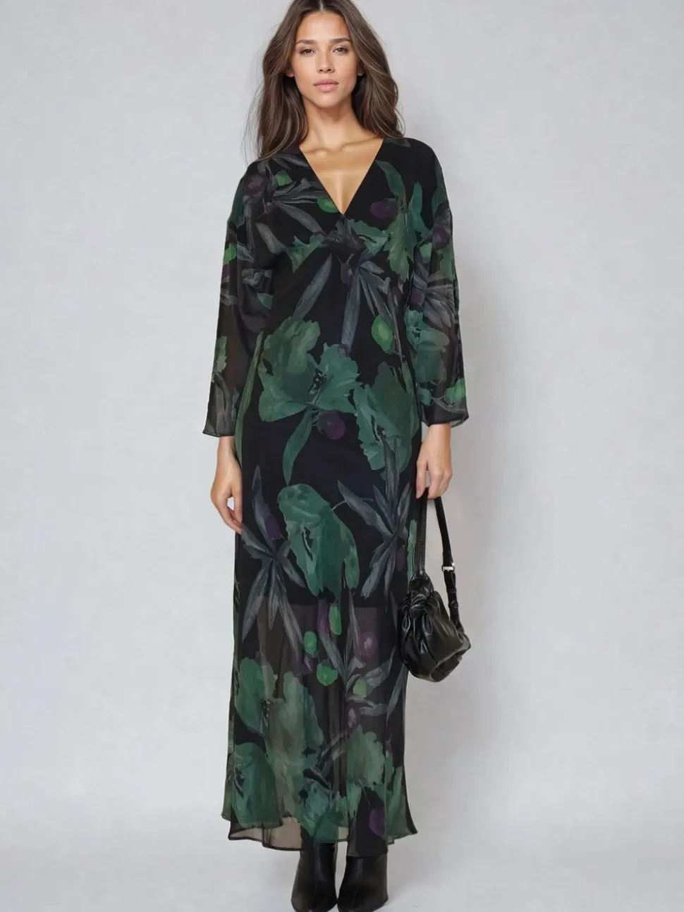 Religion Green Lily Column Bias Cut Maxi Dress In Floral Print