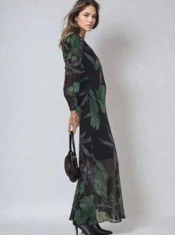 Religion Green Lily Column Bias Cut Maxi Dress In Floral Print