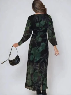 Religion Green Lily Column Bias Cut Maxi Dress In Floral Print