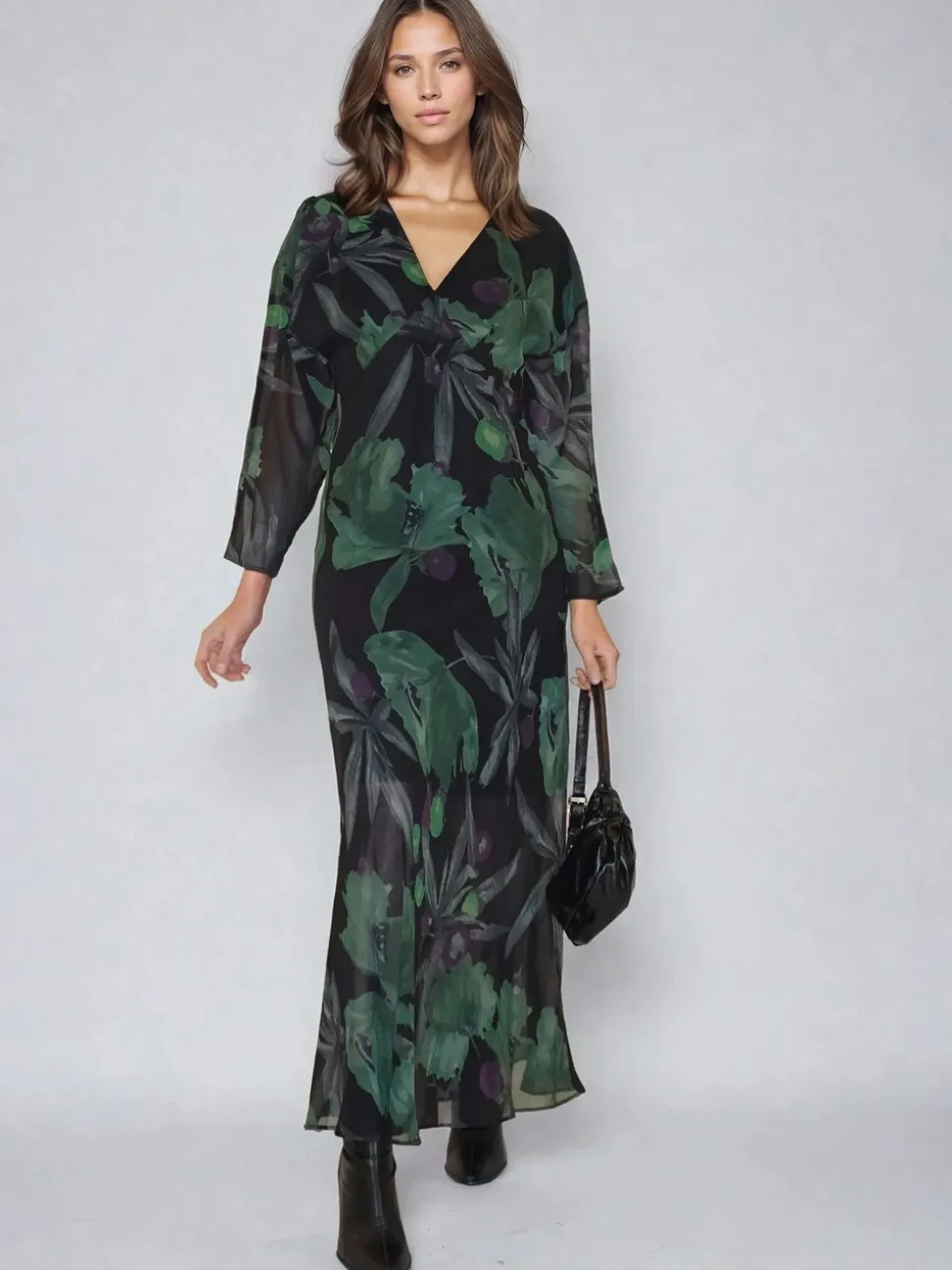 Religion Green Lily Column Bias Cut Maxi Dress In Floral Print