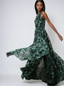 Religion Green One Shoulder Maxi Dress With Full Skirt