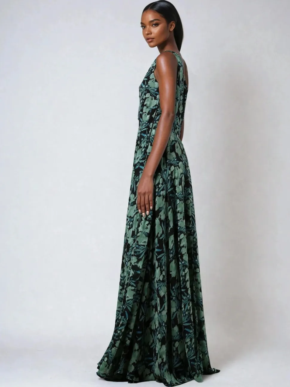 Religion Green One Shoulder Maxi Dress With Full Skirt