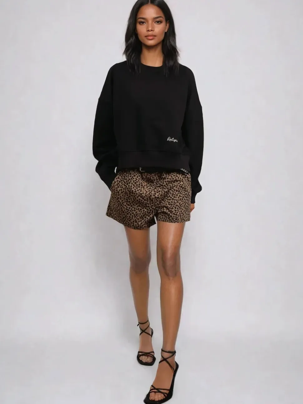 Religion Natural Maeva 100% Cotton Shorts In Mixed Leopard Print