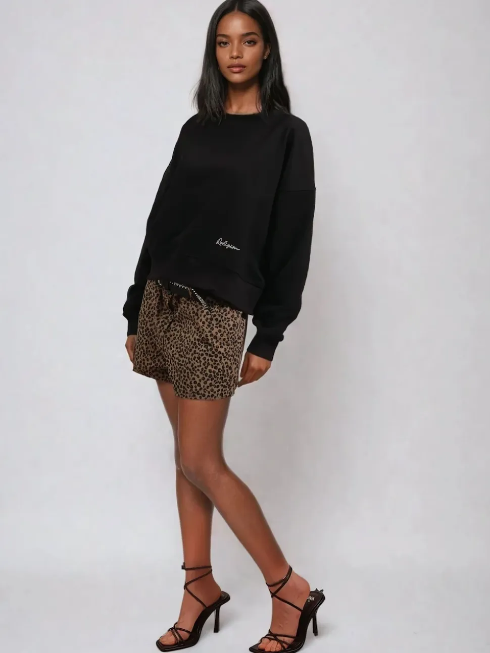 Religion Natural Maeva 100% Cotton Shorts In Mixed Leopard Print